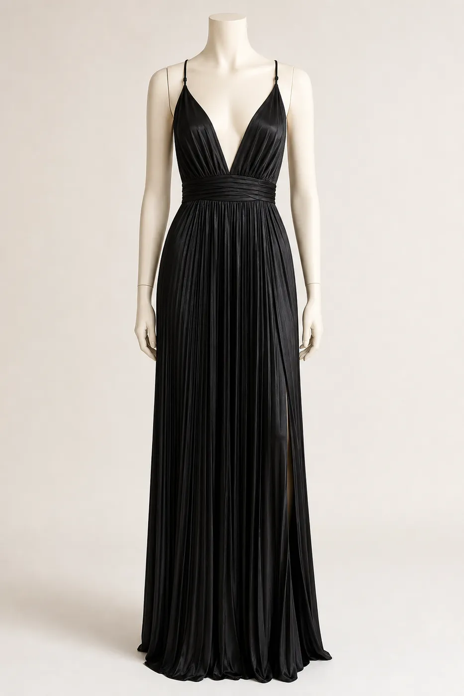 Long Pleated Satin Dress — Iconic